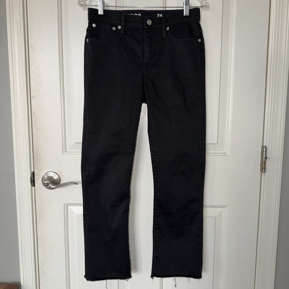 J. Crew Women's 9” Billie Demi Boot Crop Jeans Pants 26/26 Black Raw Hem